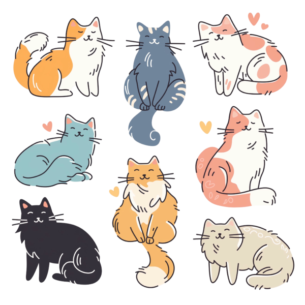 Cozy Hand-Drawn Cat Sticker Sheet Printable – Aesthetic Doodle Cats Pack for Planners & Journaling