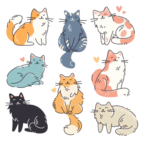 Cozy Hand-Drawn Cat Sticker Sheet Printable – Aesthetic Doodle Cats Pack for Planners & Journaling
