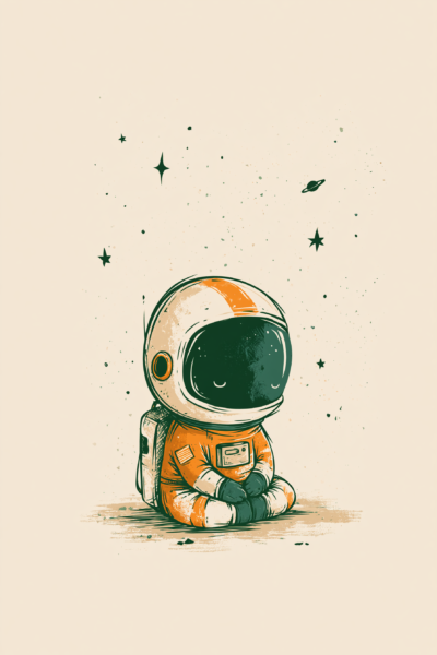 Cute Meditating Astronaut Printable Wall Art – Retro Chibi Spaceman Space Nursery Poster