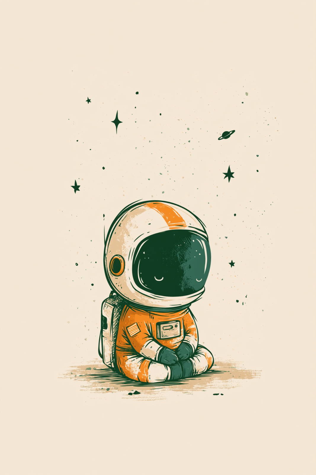 Cute Meditating Astronaut Printable Wall Art – Retro Chibi Spaceman Space Nursery Poster