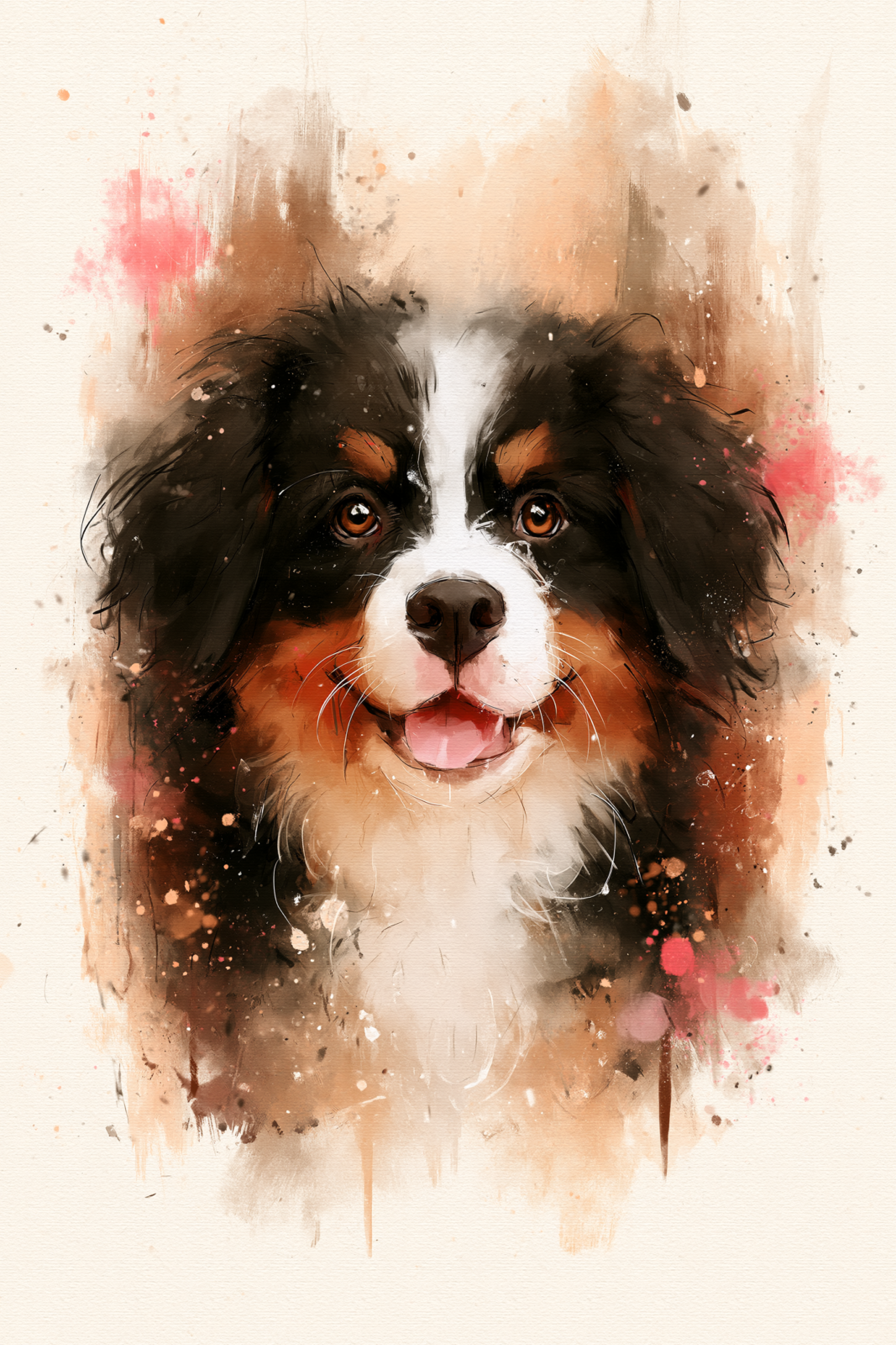 Bernese Mountain Dog Watercolor Printable Wall Art – Warm Rustic Pet Portrait Painting Poster