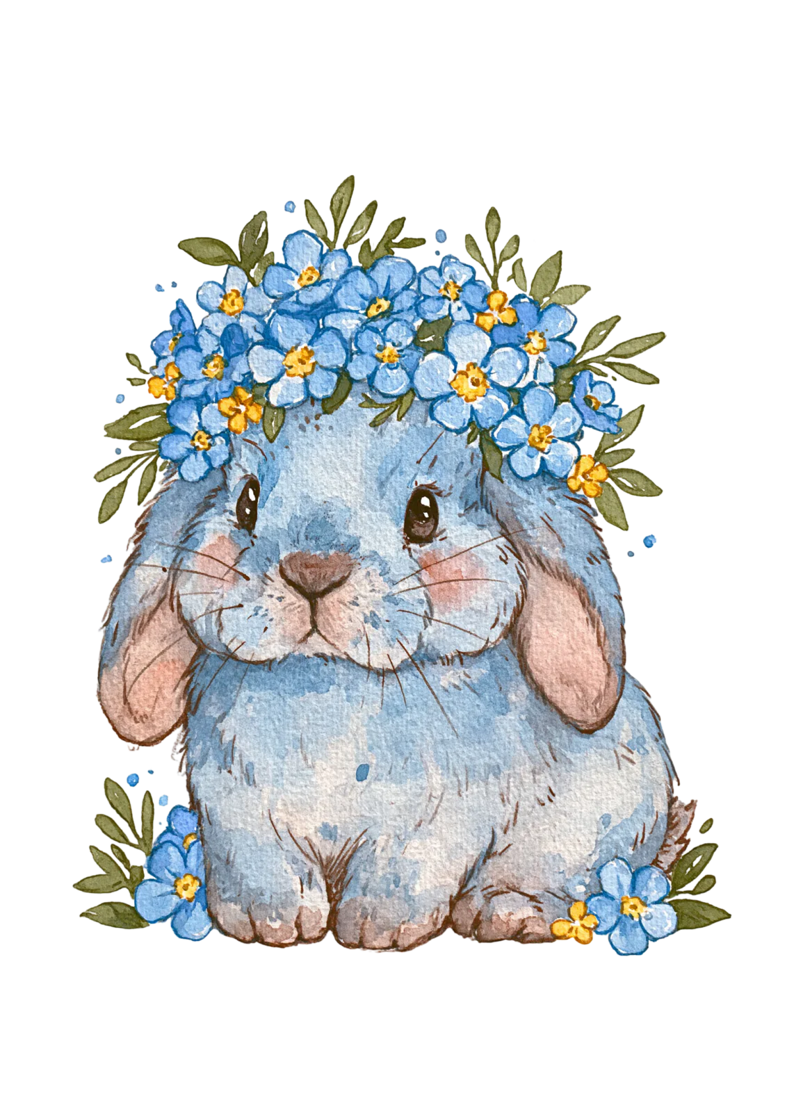 Cute Watercolor Bunny in Forget-Me-Not Crown Printable Sticker PNG – Floral Spring Rabbit Clipart for Planners, Laptops & Crafts Cute Watercolor Bunny in Forget-Me-Not Crown Printable Sticker PNG – Floral Spring Rabbit Clipart for Planners, Laptops & Crafts