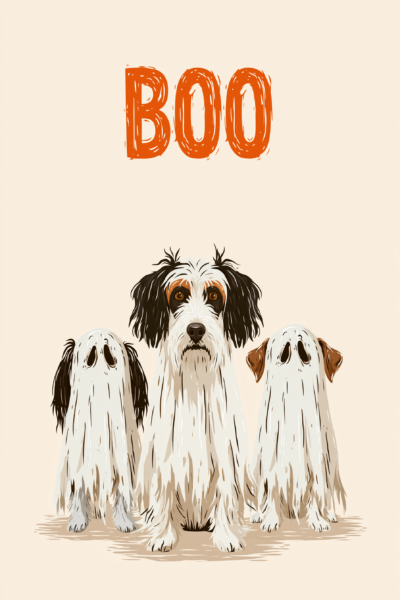Funny Ghost Dog Printable Wall Art & Halloween Postcard – Cute Spooky Season Dog Poster with "BOO" Text