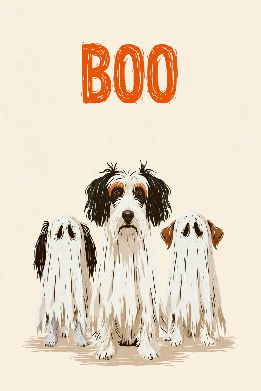 Funny Ghost Dog Printable Wall Art & Halloween Postcard – Cute Spooky Season Dog Poster with "BOO" Text