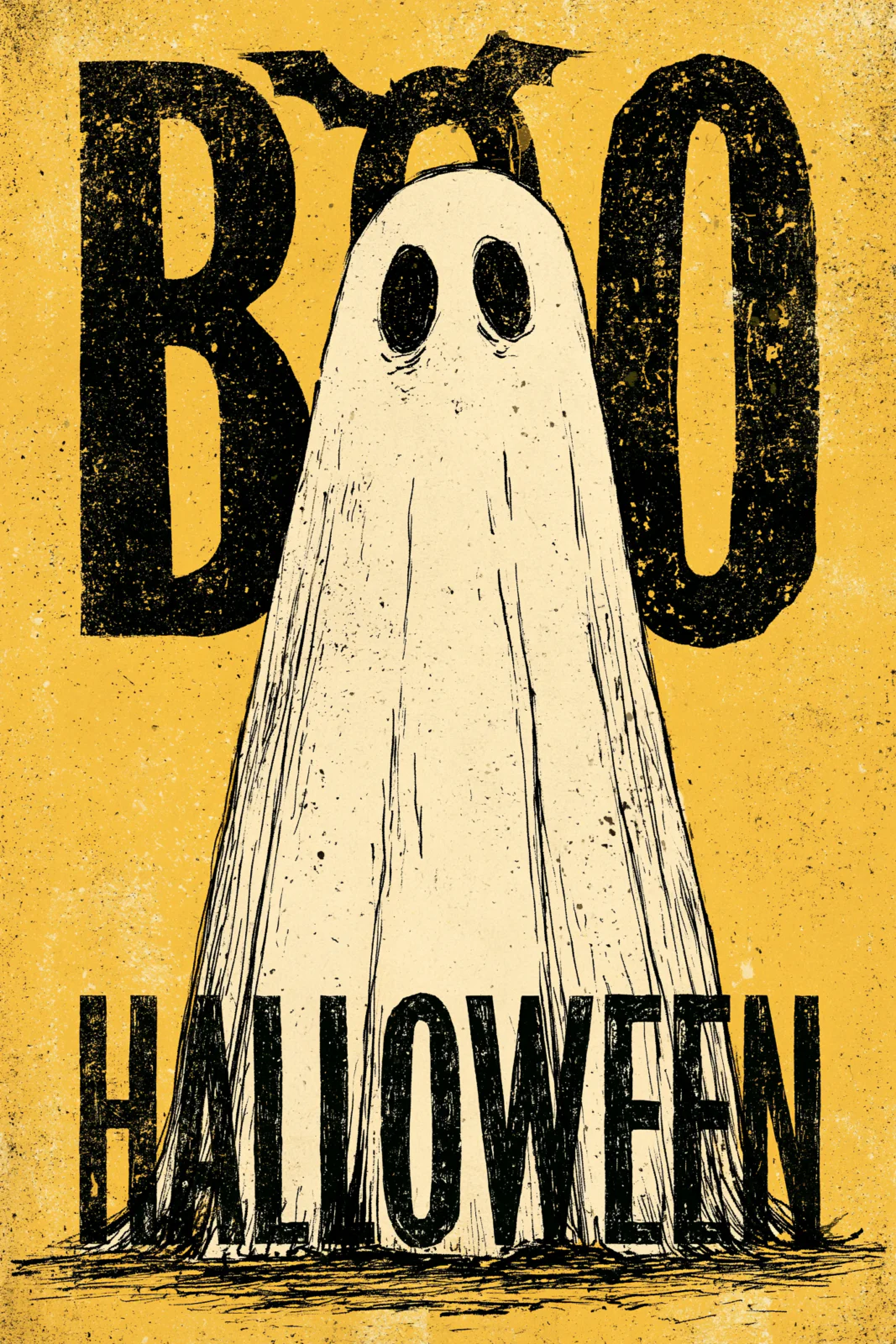 Vintage Ghost BOO Halloween Printable Wall Art – Retro Spooky Season Poster, Rustic Distressed Fall Wall Decor