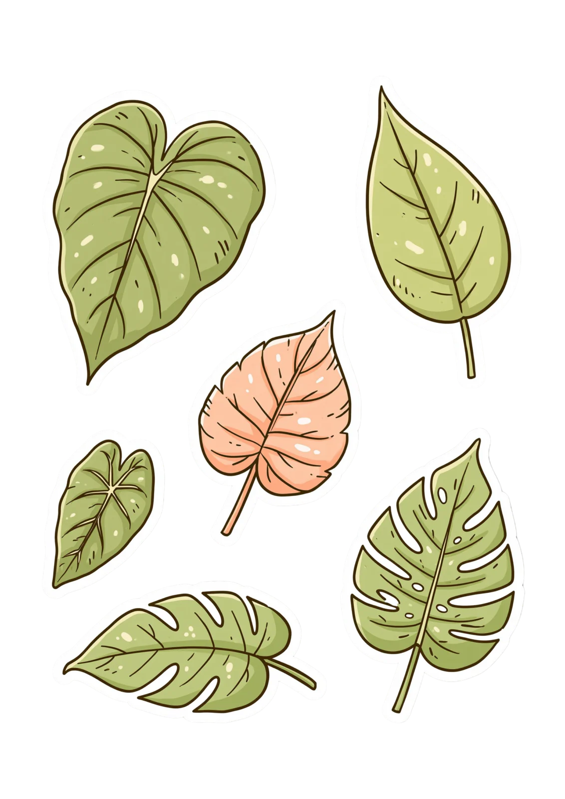 Botanical Leaves Sticker Sheet PNG – Tropical Monstera & Houseplant Leaves Printable Sticker Pack, Die Cut Plant Lover Decals PNG for Planners & Crafting
