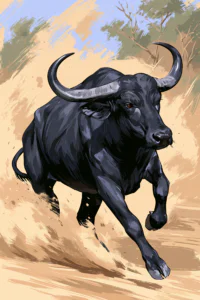 Dynamic African Buffalo Charging Printable Wall Art – Powerful Wildlife Safari Painting Poster Dynamic African Buffalo Charging Printable Wall Art – Powerful Wildlife Safari Painting Poster