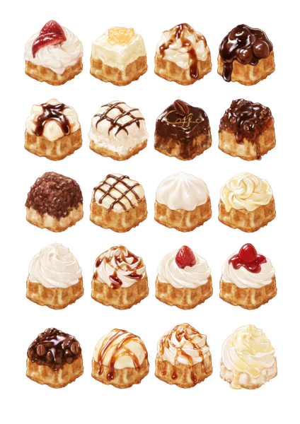 Gourmet Waffles & Desserts Clipart PNG Set – Sweet Bakery Food Bundle, Whipped Cream & Chocolate Dessert Digital Graphics