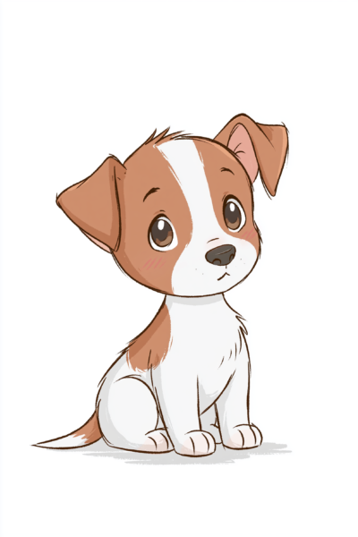 Cute Puppy with Big Eyes Printable Wall Art & Postcard – Whimsical Baby Dog Nursery Illustration Poster