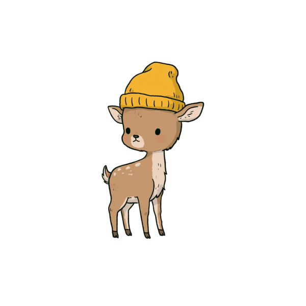 Cute Deer in Beanie Hat Printable Sticker PNG – Kawaii Autumn Woodland Fawn Decal for Laptop, Planner & Journaling Clipart