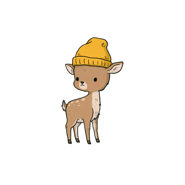 Cute Deer in Beanie Hat Printable Sticker PNG – Kawaii Autumn Woodland Fawn Decal for Laptop, Planner & Journaling Clipart