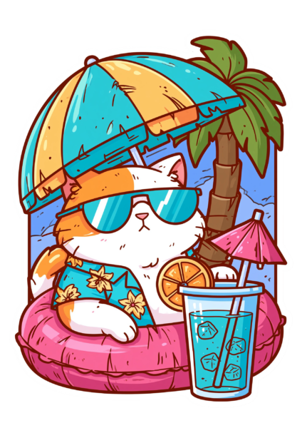Cool Summer Cat Printable Sticker PNG – Funny Tropical Vacation Cat Decal for Laptop, Water Bottle, Planner & Journaling Clipart Cool Summer Cat Printable Sticker PNG – Funny Tropical Vacation Cat Decal for Laptop, Water Bottle, Planner & Journaling Clipart