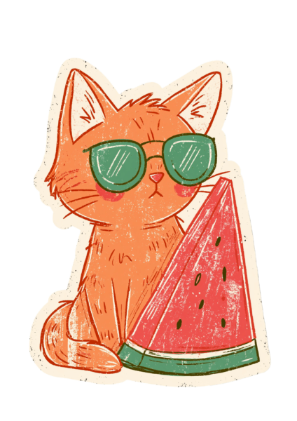Cute Retro Cat with Watermelon Printable Sticker PNG – Cool Ginger Kitty in Sunglasses Decal for Laptop, Water Bottle, Planner & Journaling Clipart Cute Retro Cat with Watermelon Printable Sticker PNG – Cool Ginger Kitty in Sunglasses Decal for Laptop, Water Bottle, Planner & Journaling Clipart