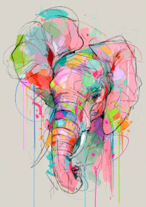 Colorful Abstract Elephant Printable Wall Art – Vibrant Neon & Pastel Watercolor Elephant Poster, Modern Eclectic Safari Animal Decor