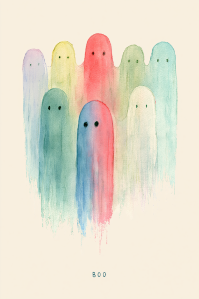 Colorful Watercolor Ghosts Printable Wall Art – Cute Pastel Boo Halloween Nursery Poster