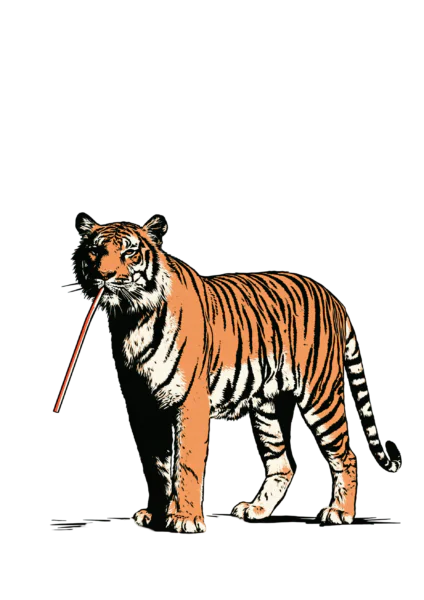 Cool Tiger with Straw Clipart PNG – Funny Retro Comic Book Tiger Illustration, Pop Art Wild Cat Sublimation Digital Graphic