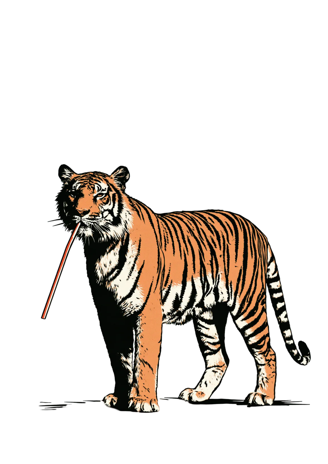 Cool Tiger with Straw Clipart PNG – Funny Retro Comic Book Tiger Illustration, Pop Art Wild Cat Sublimation Digital Graphic