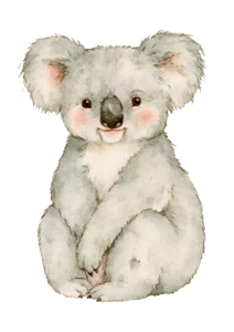 Cute Baby Koala Clipart PNG – Watercolor Australian Animal Illustration, Sweet Nursery Koala Bear Digital Graphic for Sublimation & Crafts