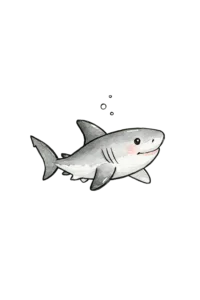 Cute Baby Shark Clipart PNG – Smiling Great White Watercolor Illustration, Sweet Ocean Animal Digital Graphic for Nursery & Crafts