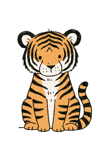 Cute Baby Tiger Cub Clipart PNG – Sweet Crayon Sketch Tiger Cub Illustration, Safari Jungle Animal Sublimation Digital Graphic for Nursery & Crafts