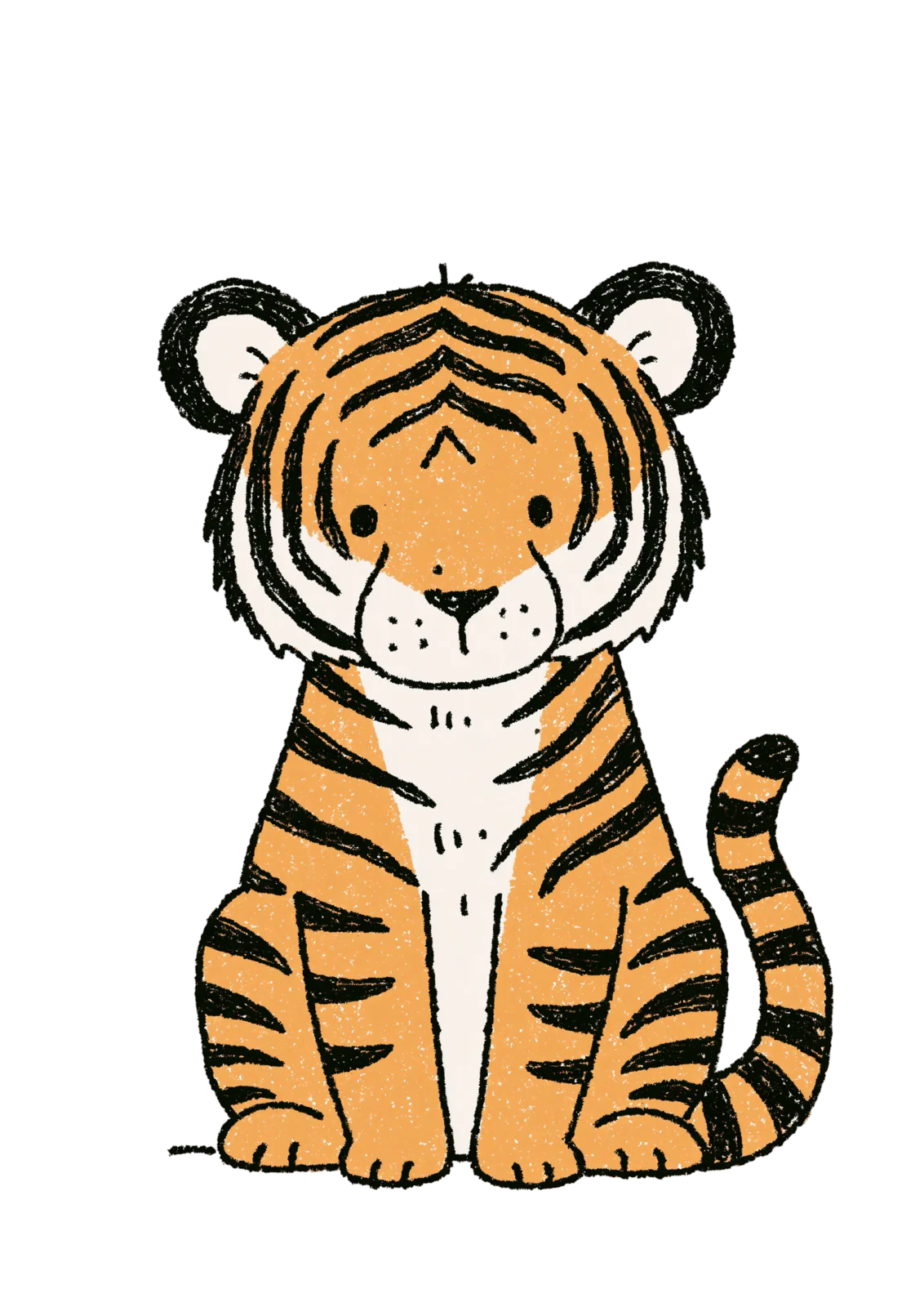 Cute Baby Tiger Cub Clipart PNG – Sweet Crayon Sketch Tiger Cub Illustration, Safari Jungle Animal Sublimation Digital Graphic for Nursery & Crafts