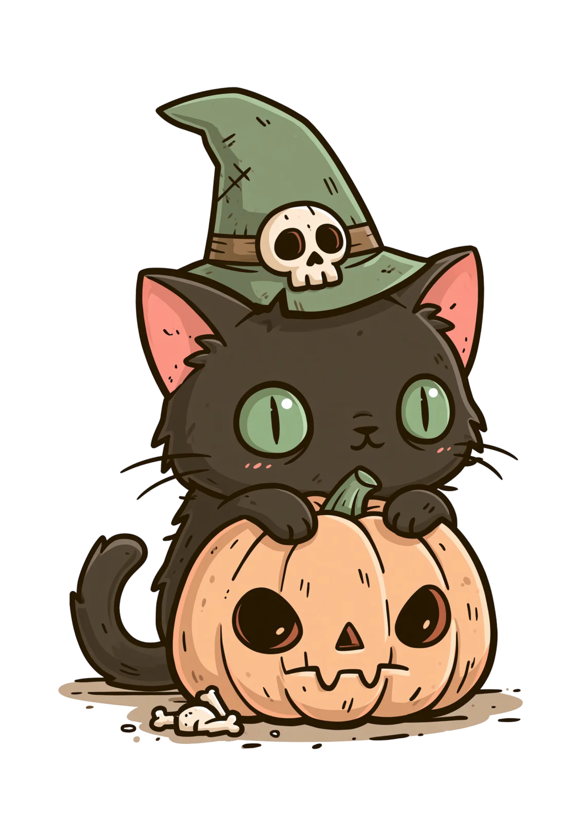 Cute Black Cat with Pumpkin Clipart PNG – Spooky Witch Hat Kitten Illustration, Kawaii Halloween Jack-o'-Lantern Sublimation Digital Graphic