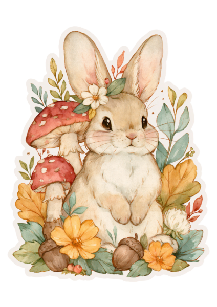 Cute Cottagecore Bunny with Mushrooms Sticker PNG – Watercolor Autumn Forest Rabbit with Fall Flowers & Acorns Printable Sticker, Die Cut Woodland Animal Decal PNG for Planners & Crafting Cute Cottagecore Bunny with Mushrooms Sticker PNG – Watercolor Autumn Forest Rabbit with Fall Flowers & Acorns Printable Sticker, Die Cut Woodland Animal Decal PNG for Planners & Crafting