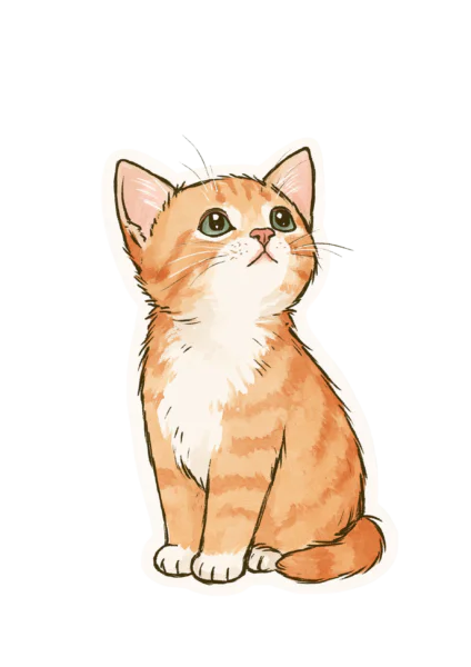 Cute Ginger Kitten Printable Sticker PNG – Watercolor Orange Cat Laptop Decal, Sweet Tabby Kitten Die Cut Design for Planner & Scrapbooking
