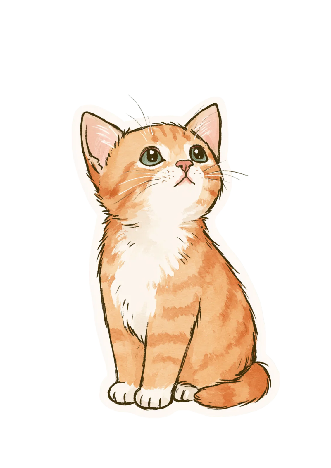 Cute Ginger Kitten Printable Sticker PNG – Watercolor Orange Cat Laptop Decal, Sweet Tabby Kitten Die Cut Design for Planner & Scrapbooking