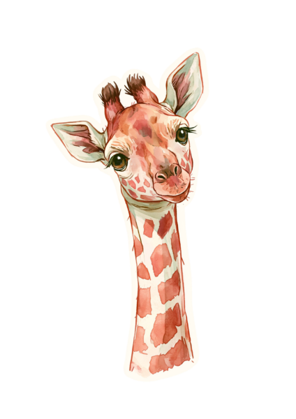 Cute Watercolor Baby Giraffe Printable Sticker PNG – Digital Animal Decal Clipart for Planners, Laptops & Water Bottles