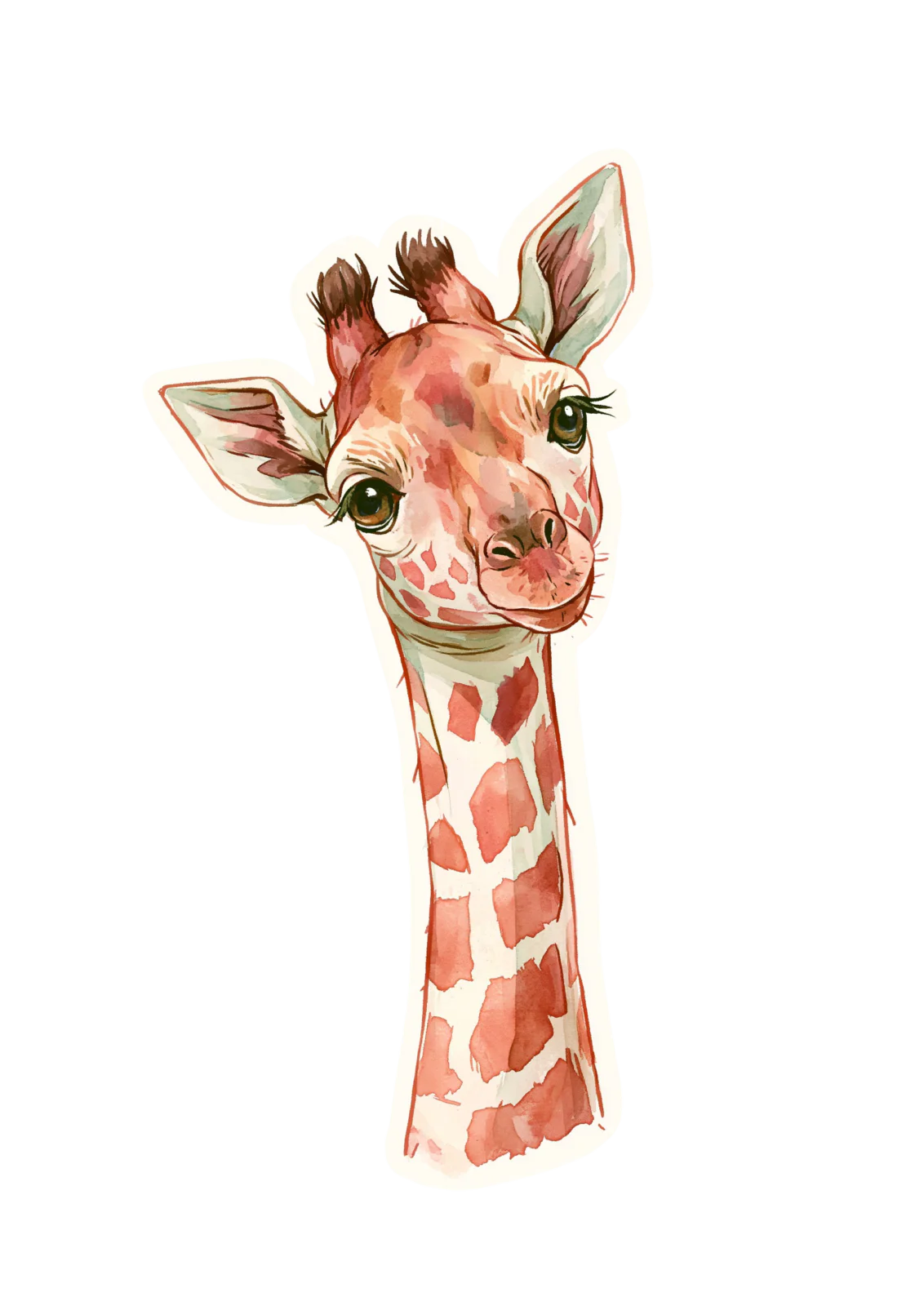 Cute Watercolor Baby Giraffe Printable Sticker PNG – Digital Animal Decal Clipart for Planners, Laptops & Water Bottles