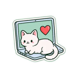 Cute Kawaii Cat on Laptop Printable Sticker PNG – White Kitty on Keyboard Decal, Work From Home Heart Design for Planner & Laptop Cute Kawaii Cat on Laptop Printable Sticker PNG – White Kitty on Keyboard Decal, Work From Home Heart Design for Planner & Laptop