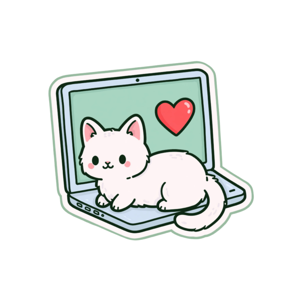 Cute Kawaii Cat on Laptop Printable Sticker PNG – White Kitty on Keyboard Decal, Work From Home Heart Design for Planner & Laptop Cute Kawaii Cat on Laptop Printable Sticker PNG – White Kitty on Keyboard Decal, Work From Home Heart Design for Planner & Laptop