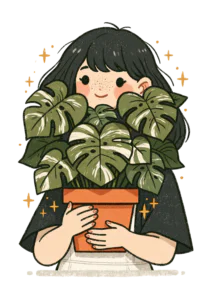 Cute Plant Mom Clipart PNG – Girl Holding Variegated Monstera Plant Illustration, Crazy Plant Lady Sublimation Digital Graphic for Crafts & Decor