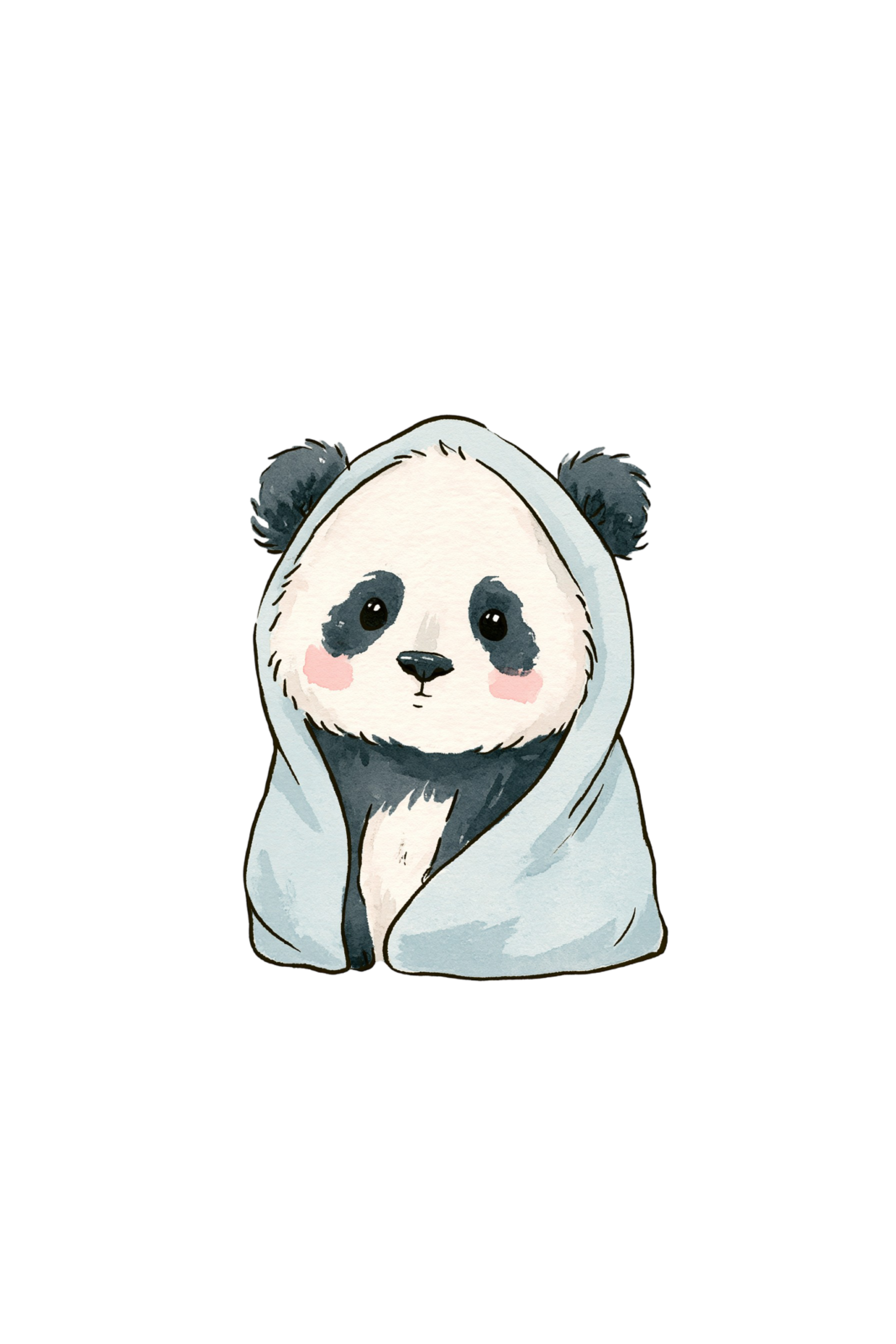 Cute Panda in Cozy Blanket Printable Sticker PNG – Kawaii Watercolor Bear Decal for Laptop, Planner & Journaling Clipart