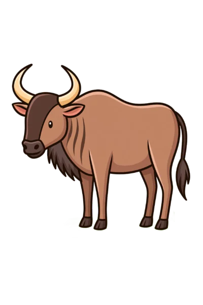 Cute Wildebeest Clipart PNG – Sweet African Gnu Illustration, Cute Safari Animal Digital Graphic for Crafts