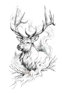 Majestic Elk with Smoke Printable Wall Art – Modern Cabin Nature Sketch Illustration Poster