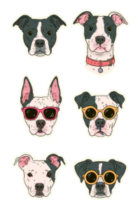 Cool Pitbull & Amstaff Dog Sticker Sheet Printable – Cute Dog Heads with Sunglasses PNG Clipart Set
