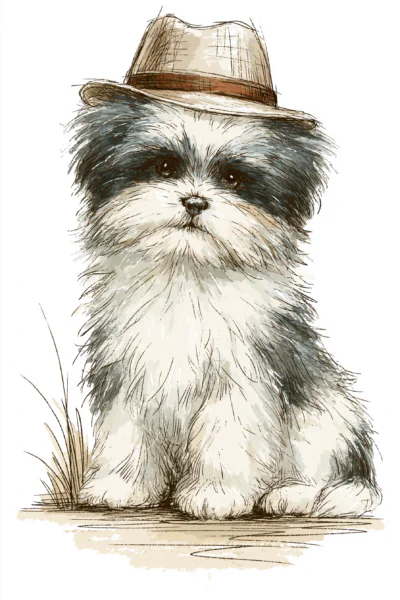 Cute Fluffy Dog in Fedora Hat Printable Wall Art – Vintage Ink & Pencil Sketch Pet Poster Cute Fluffy Dog in Fedora Hat Printable Wall Art – Vintage Ink & Pencil Sketch Pet Poster
