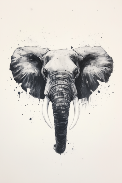 Modern Black and White Expressive Elephant Portrait Printable Wall Art – Statement Safari Wildlife Poster