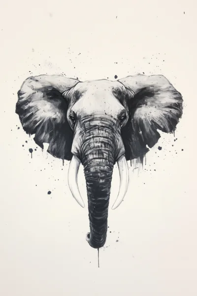 Modern Black and White Expressive Elephant Portrait Printable Wall Art – Statement Safari Wildlife Poster