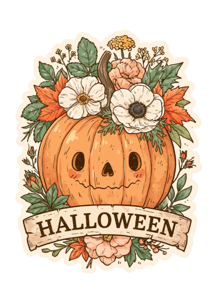Floral Halloween Pumpkin Sticker PNG – Vintage Floral Jack-o'-Lantern with Banner Printable Sticker, Die Cut Cottagecore Spooky Season Decal PNG for Planners & Crafting Floral Halloween Pumpkin Sticker PNG – Vintage Floral Jack-o’-Lantern with Banner Printable Sticker, Die Cut Cottagecore Spooky Season Decal PNG for Planners & Crafting