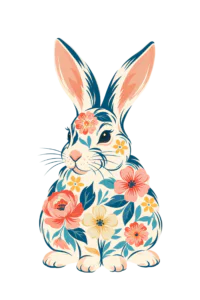 Folk Art Bunny Clipart PNG – Floral Patterned Rabbit Illustration, Vintage Spring Easter Digital Graphic