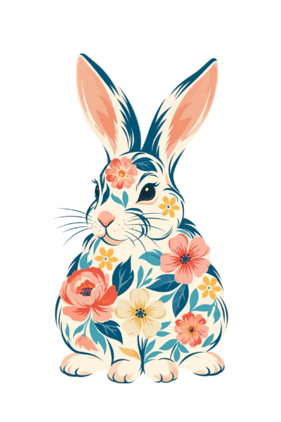 Printable Floral Bunny Sticker PNG – Cute Botanical Rabbit Clipart for Cricut & Crafting