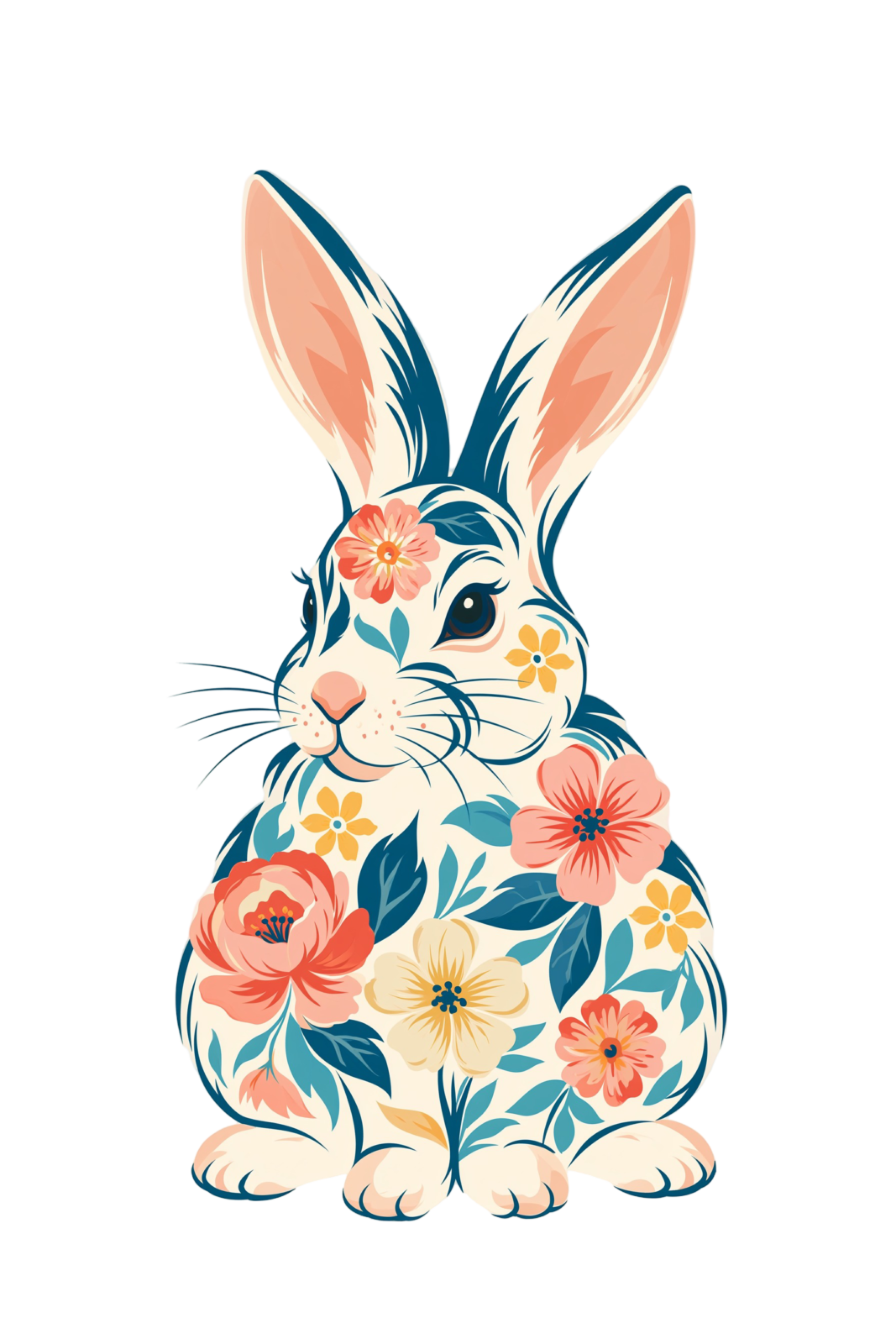 Printable Floral Bunny Sticker PNG – Cute Botanical Rabbit Clipart for Cricut & Crafting