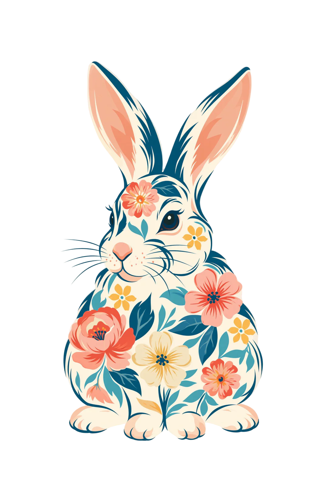 Printable Floral Bunny Sticker PNG – Cute Botanical Rabbit Clipart for Cricut & Crafting
