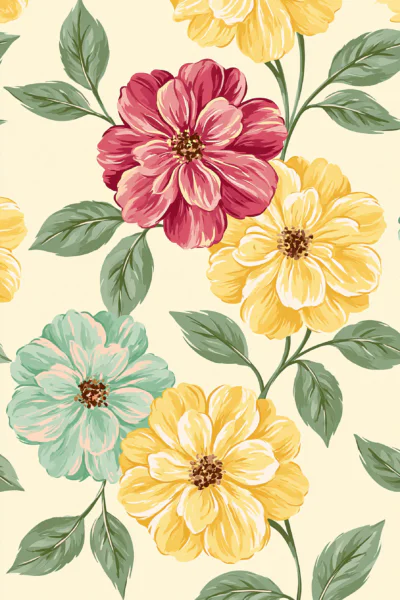 Vintage Botanical Floral Printable Wall Art – Pastel Cottagecore Flower Illustration Poster, Retro Peony & Dahlia Decor