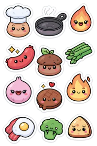 Cute Food & Cooking Kawaii Sticker Sheet Printable – Planner & Journal Foodie Stickers Pack