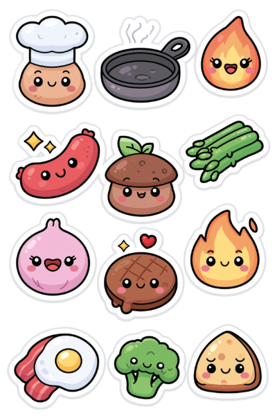 Cute Food & Cooking Kawaii Sticker Sheet Printable – Planner & Journal Foodie Stickers Pack Cute Food & Cooking Kawaii Sticker Sheet Printable – Planner & Journal Foodie Stickers Pack