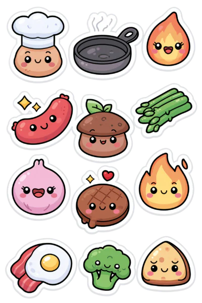 Cute Food & Cooking Kawaii Sticker Sheet Printable – Planner & Journal Foodie Stickers Pack Cute Food & Cooking Kawaii Sticker Sheet Printable – Planner & Journal Foodie Stickers Pack